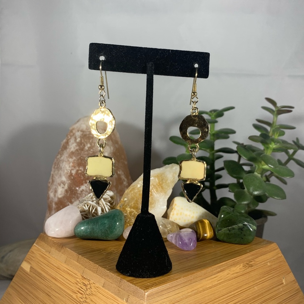 Black white and gold vintage earrings